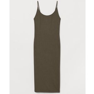 EUC H&M Ribbed Jersey Fitted Dark Green Size Med